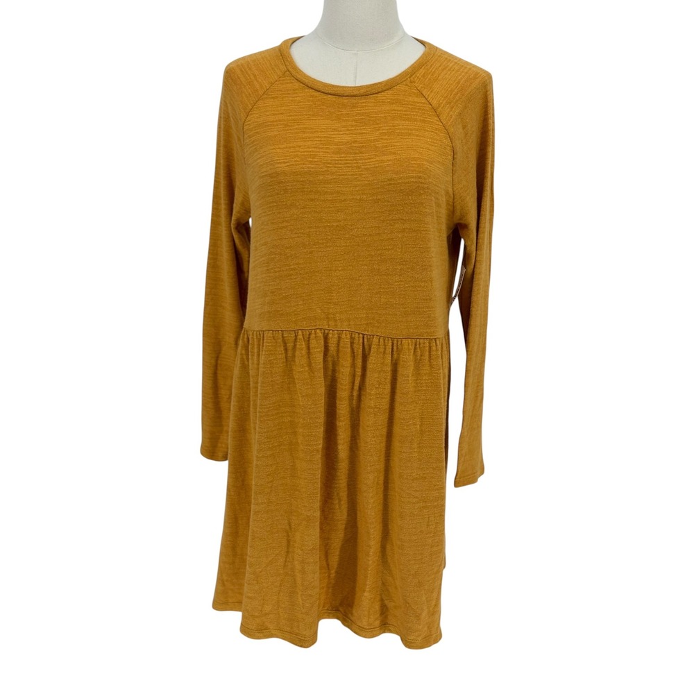 Old Navy Skater Dress Mustard Yellow Slub Knit Raglan Sleeve XL (14-16)